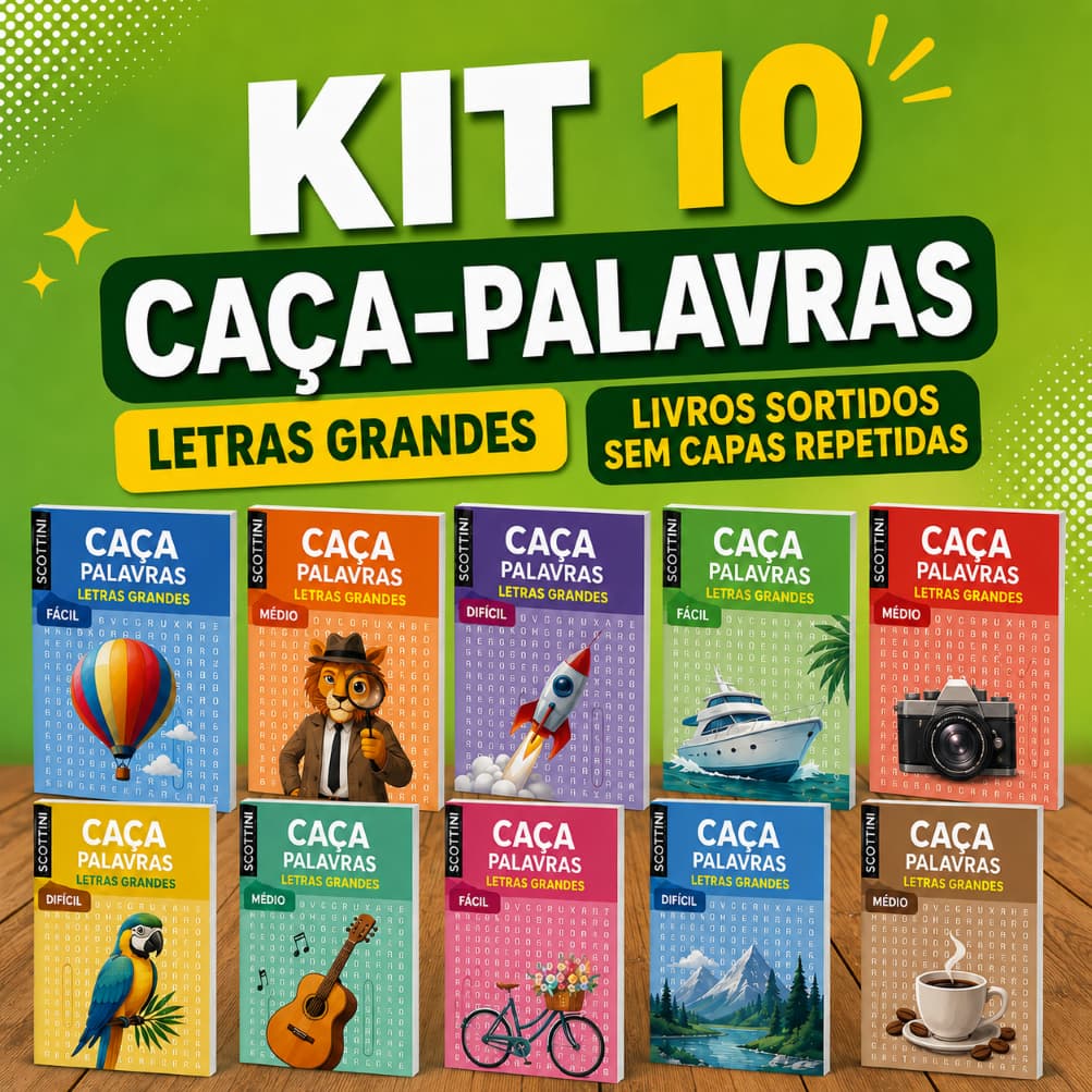 Kit Caça Palavras Sortidos/ Bíblicos/ Copa do Mundo/ Letras Grandes