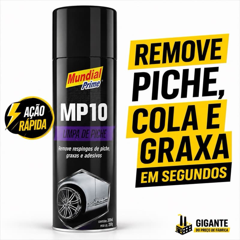Limpa Piche Spray MP10 Mundial Prime Remove Cola Graxa Adesivo Resina Automotivo Ação Rápida 300ml