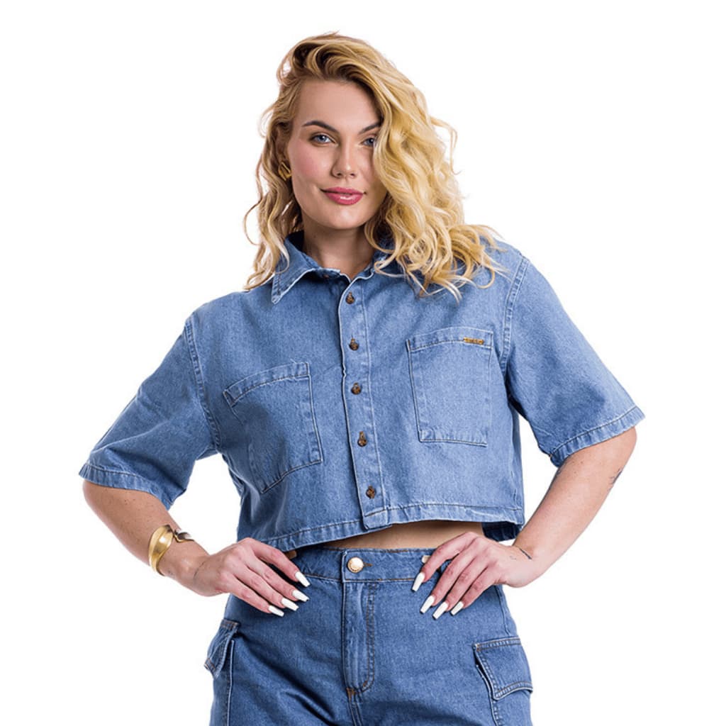 Camisa Cropped Oversized Moda Plus Size Jeans Premium Social Despojado