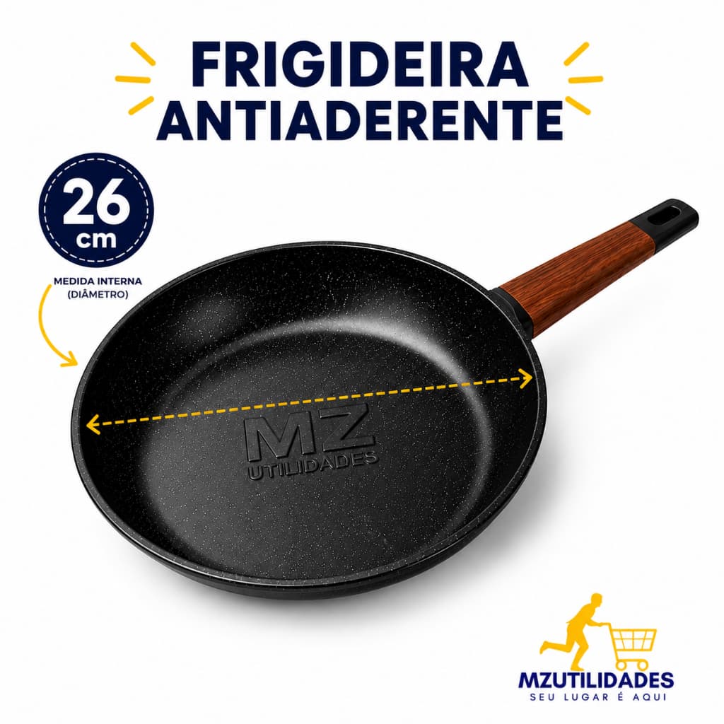 Frigideira Antiaderente 26cm Fundo Indução Compatível Fogão Indução Gás Elétrico Vitrocerâmico Premium