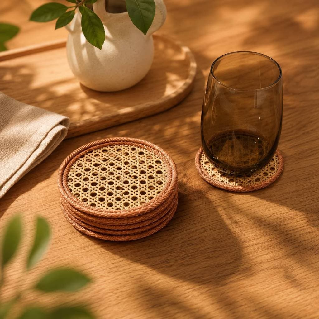 Jogo de Porta Copos Estilo Rattan | Palha Indiana | Ideal Para Mesa de Jantar, Mesa Posta, Cozinha | Retrô e  Atemporal