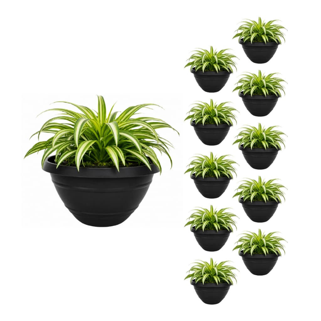 Kit 10 Vaso de Parede Preto Plástico Meia Lua 450 ml para Flores Plantas Decoração Horta Vertical