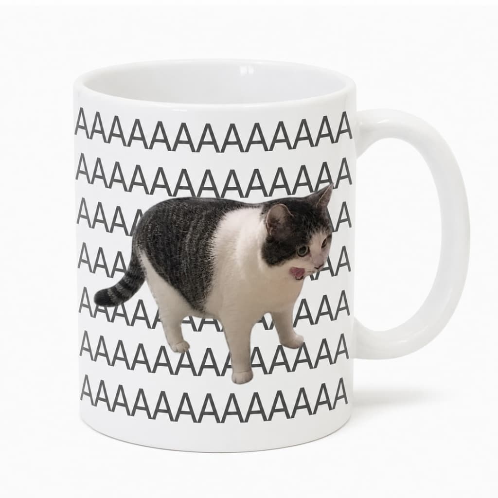 Caneca Gato Meme Aaaaa Preto e Branco