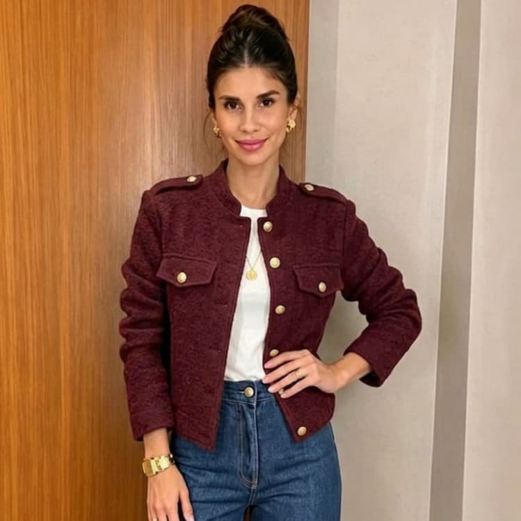 jaqueta Casaco Feminino lã Batida Elegante Com Botões para Fechamento tendência para o Inverno 2026