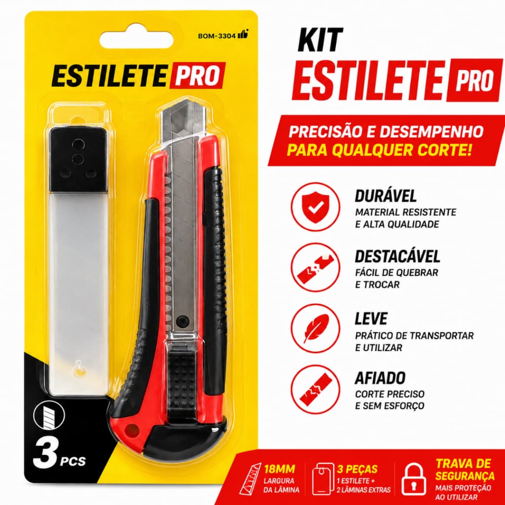 Estilete Largo Lamina 18mm Reforçado emborrachado com 10 Laminas ou sem Escolha