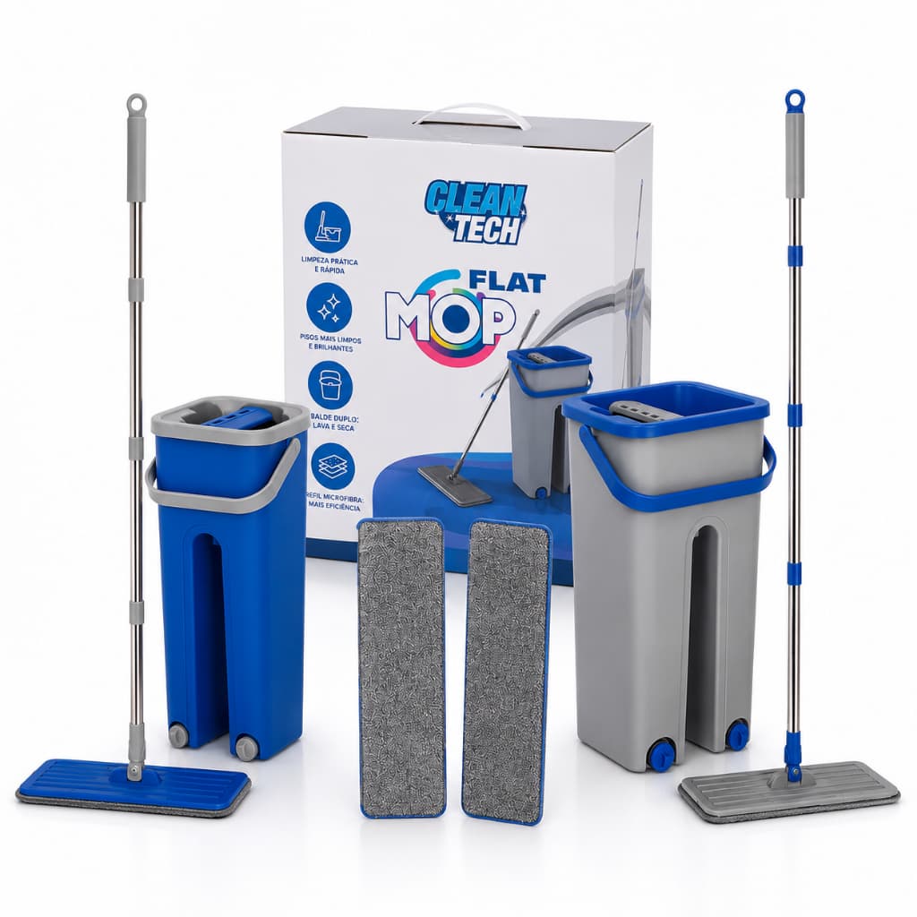 Rodo Mop com Balde Lava e Seca 2 Refis Microfibra Rodo Limpeza Piso Casa - Sortido