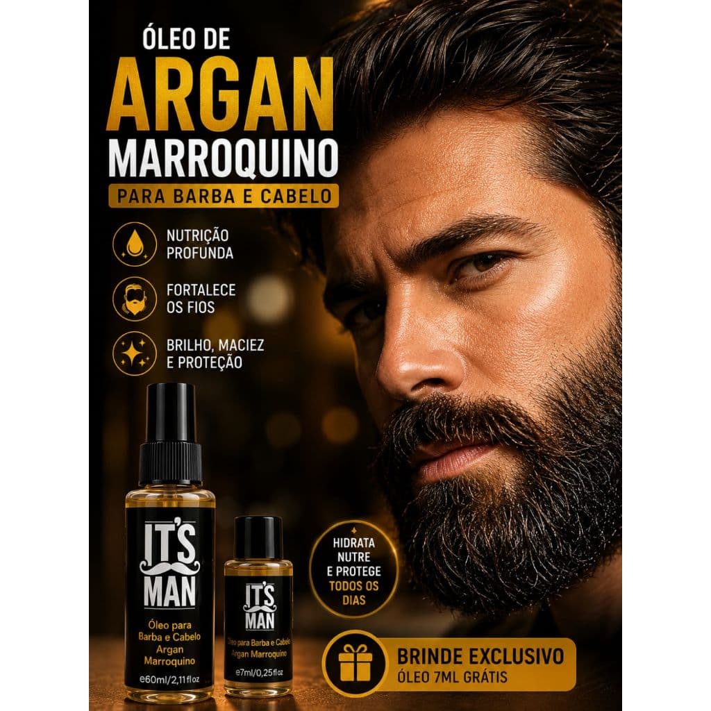 Óleo de Argan Marroquino ITS MAN Barba e Cabelo