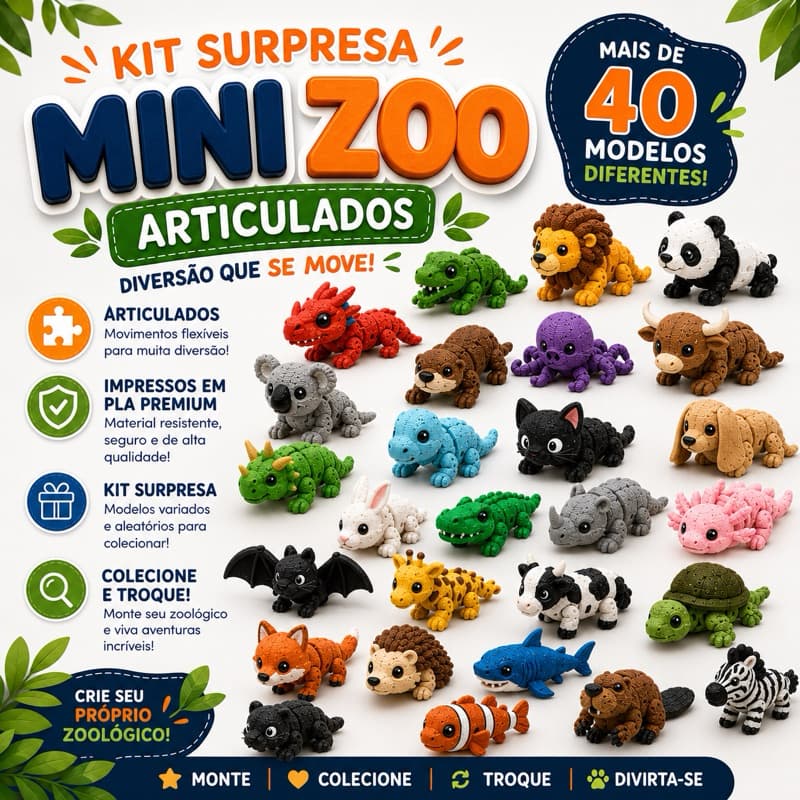 Kits Wiggles Mini Animais Flexíveis - Kits 06/18/16/24- Bixinhos articulados
