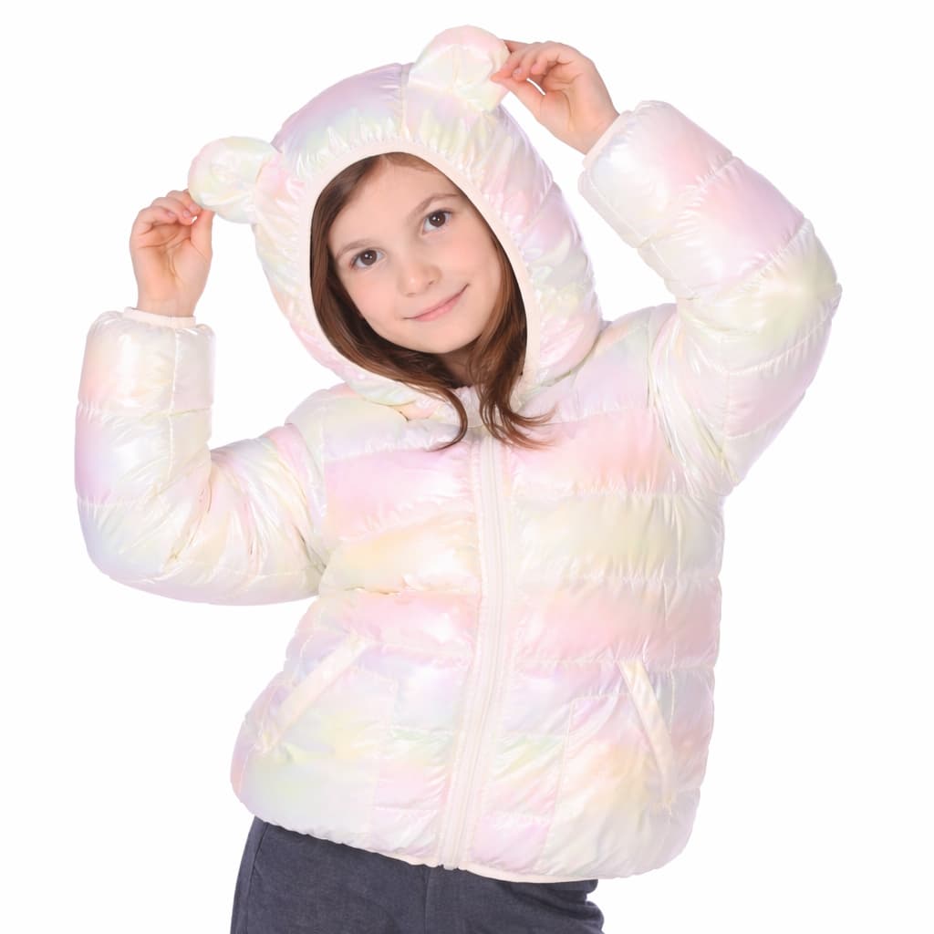 Jaqueta Puffer Metalizada Infantil C/ Capuz E Bolso Menina Bege Frutacor