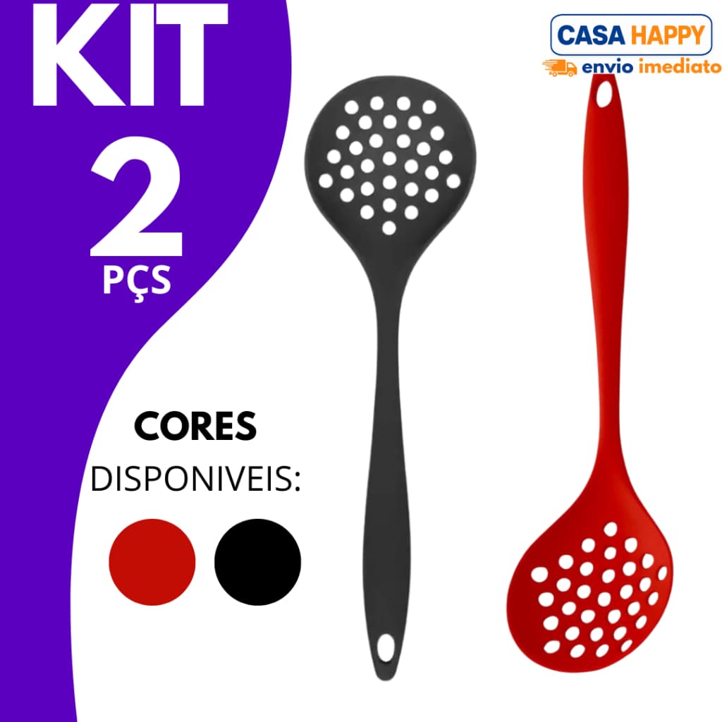 Escumadeira de Silicone Premium Reforçada Resistente ao Calor Não Risca Panelas Antiaderentes Cabo Ergonômico Cozinha