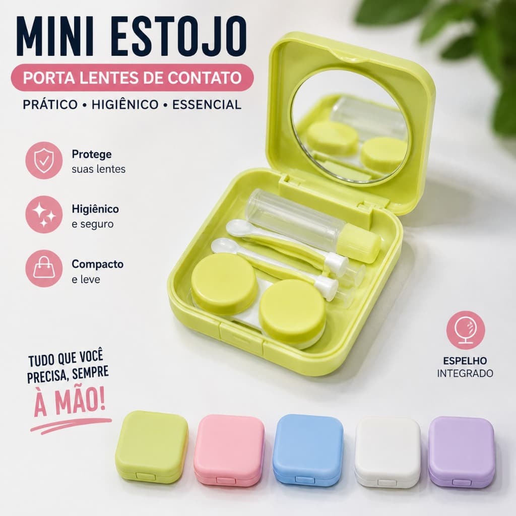 Mini Estojo Porta Lente de Contato Kit Completo Espelho Pinça Ventosa Portátil
