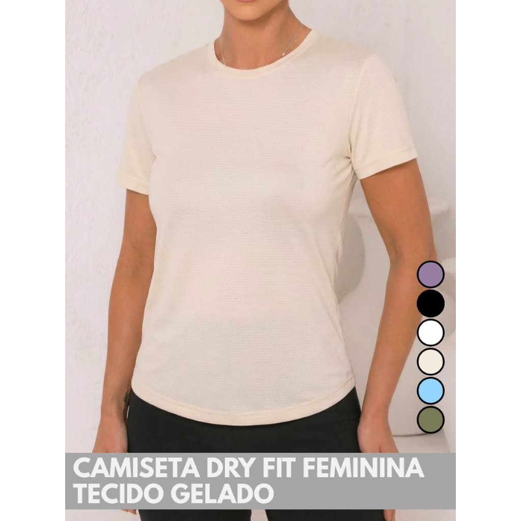 Camiseta Feminina  Dry Fit em Poliamida Tecido Gelado Furadinho Leve Uso Casual Academia Fitness