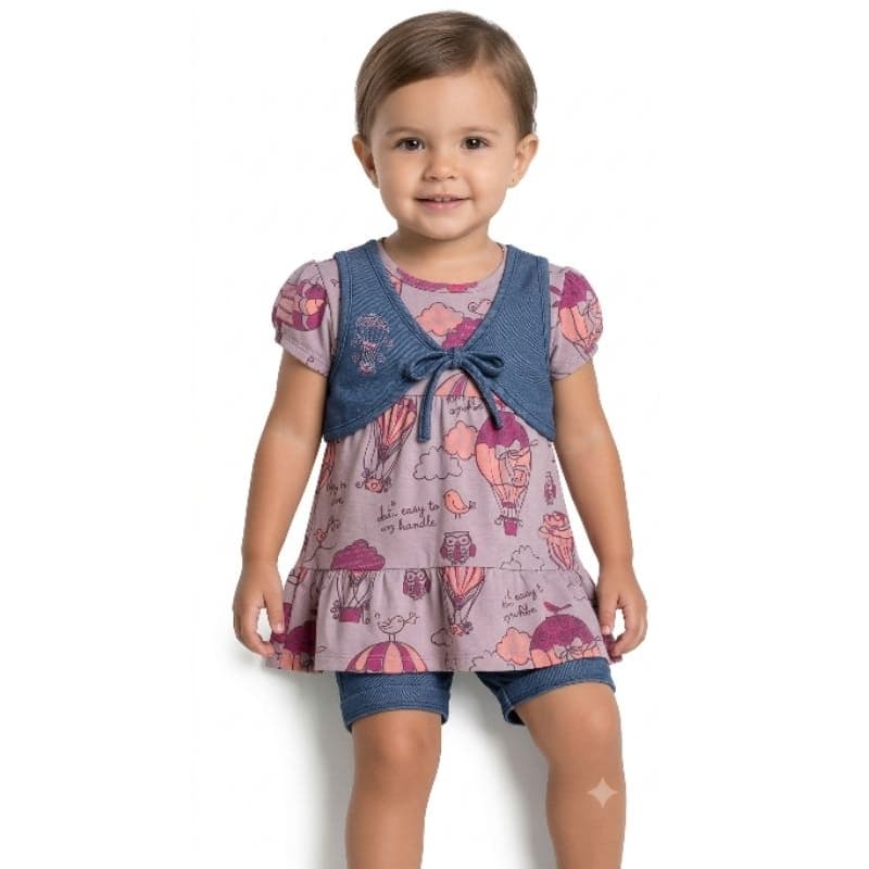 Conjunto Infantil Menina Boca Grande Túnica e Biquinho (Tam 2T / Veste 1 Ano)
