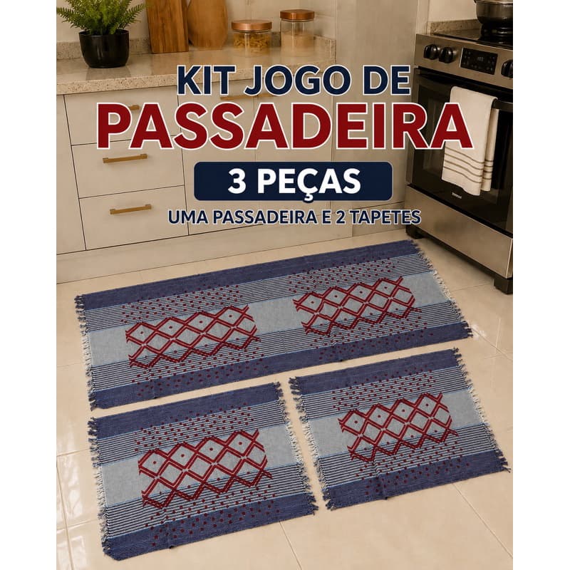 Kit 3 Tapetes de Cozinha Passadeira Antiderrapante Estampado Floral Lavável Jogo de Tapetes para Cozinha Casa