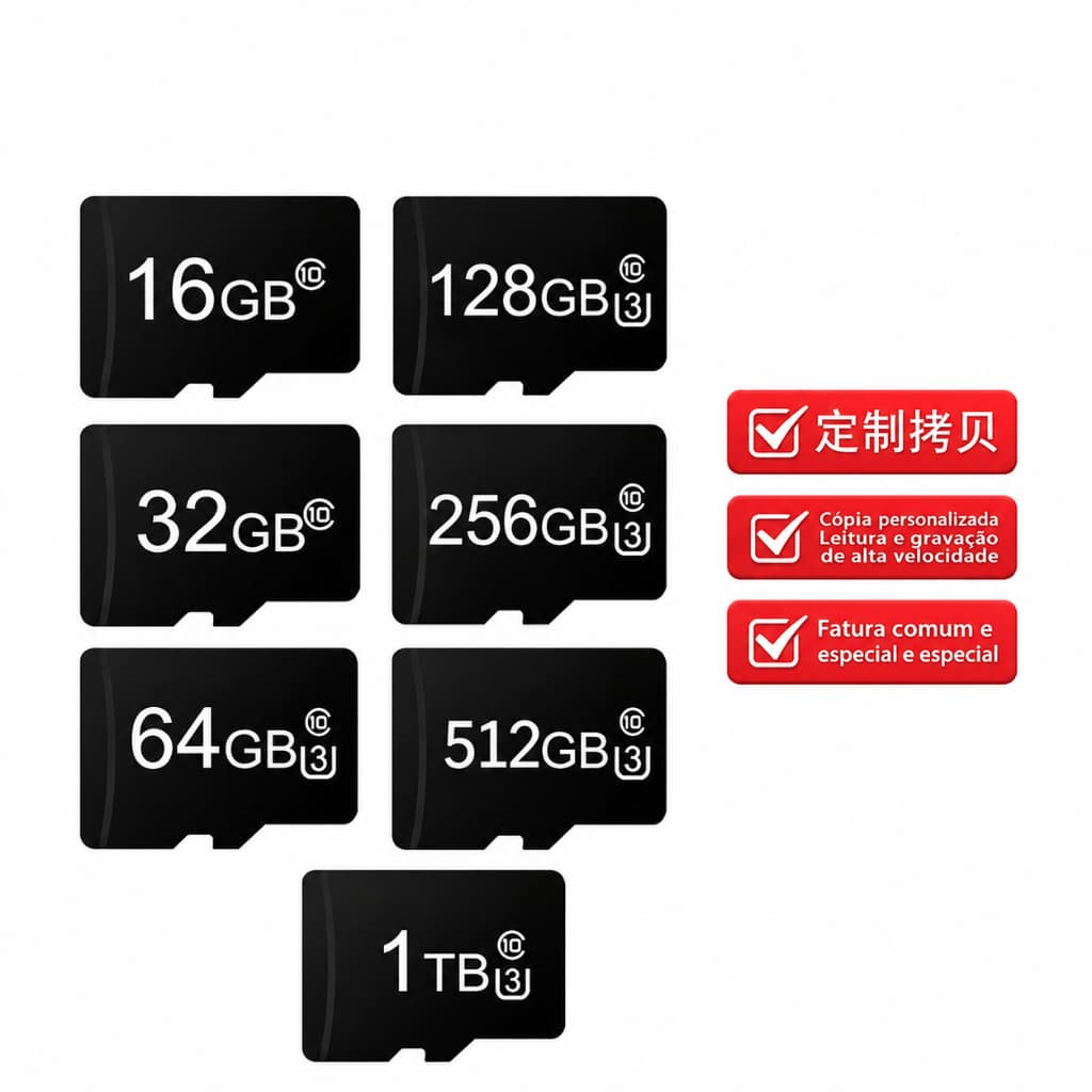 • Cartão Micro SD 16GB 32GB 64GB 128GB 512GB Armazenamento Universal para Vigilância Veicular
