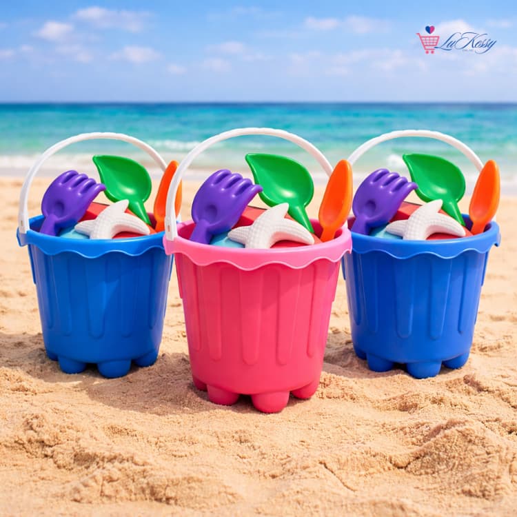 Baldinho de Praia Infantil com Acessórios Kit Praia Criança Pá Rastelo Brinquedo Areia