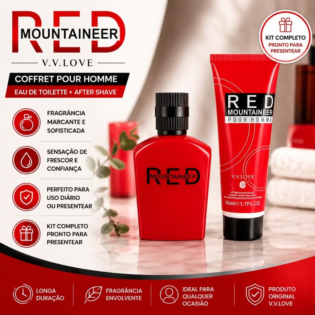Kit Perfume Masculino RED Mountaineer V.V. Love Eau de Toilette + After Shave 50ml Presente Masculino