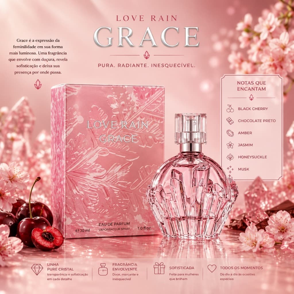 Perfume Feminino Love Rain Grace V.V.LOVE Eau de Parfum 30ml Longa Duração Floral Doce  Opção 2
