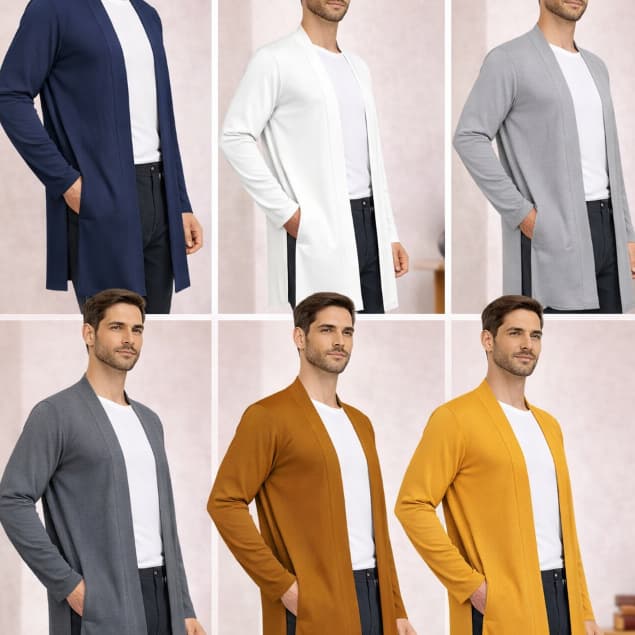Cardigan Alongado em Viscolycra de manga longa com abertura lateral/meia estaçao blusa masculina de frio kimono/cardigã