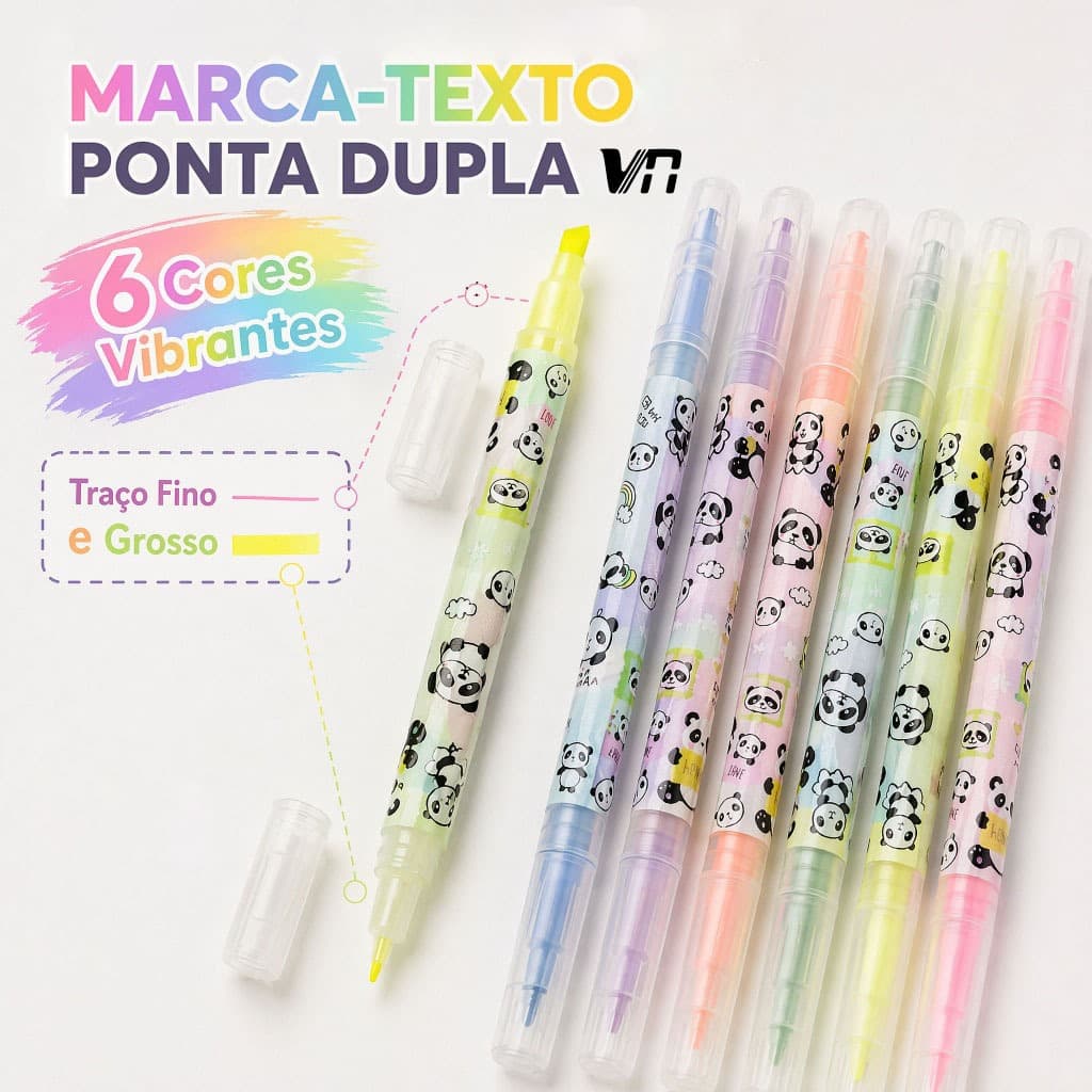 6/12/18PCS Canetas Marca Texto Duas Pontas Fina e Grossa Cores Brilhantes para Estudantes 892