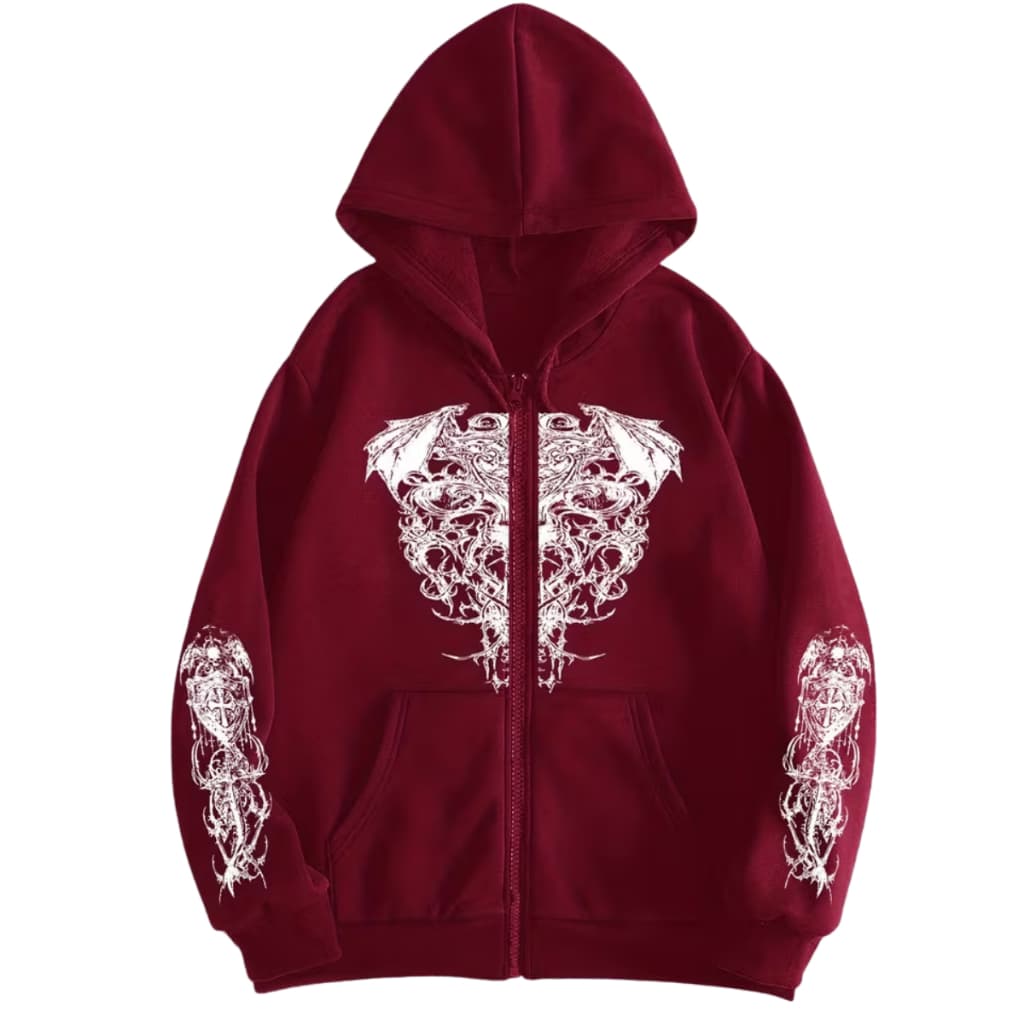 Moletom Zíper com Capuz Gótico Darkwear Y2K Blusa de Frio Estampa Goth Alternativa