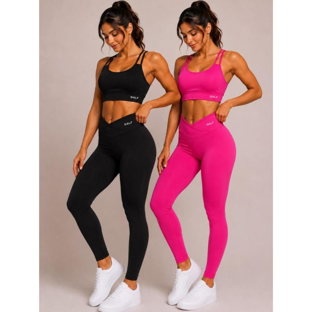 Kit 2 Calças Legging Fitness Feminina Cintura Alta Cós Transpassado Academia Zero Transparência