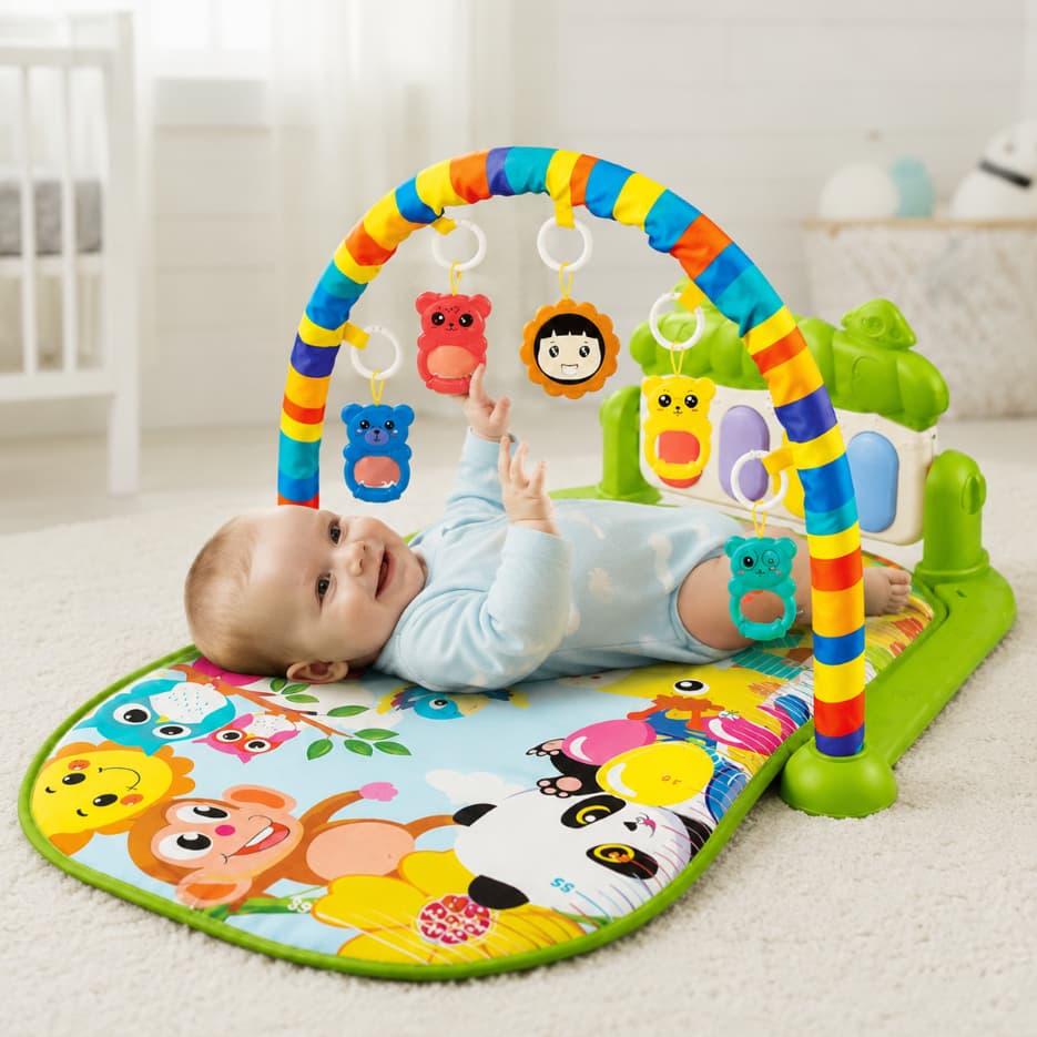 Tapete de Atividades para Bebê com Piano Musical e Brinquedos Pendentes