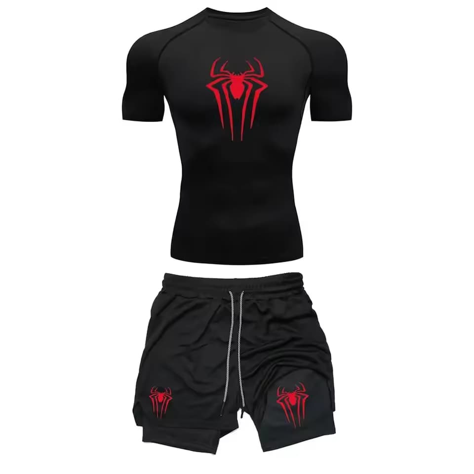 Conjunto Masculino Fitness Camiseta Compressao + Short 2 em 1 Dry Fit Berserk Sacrifice Guts Gym