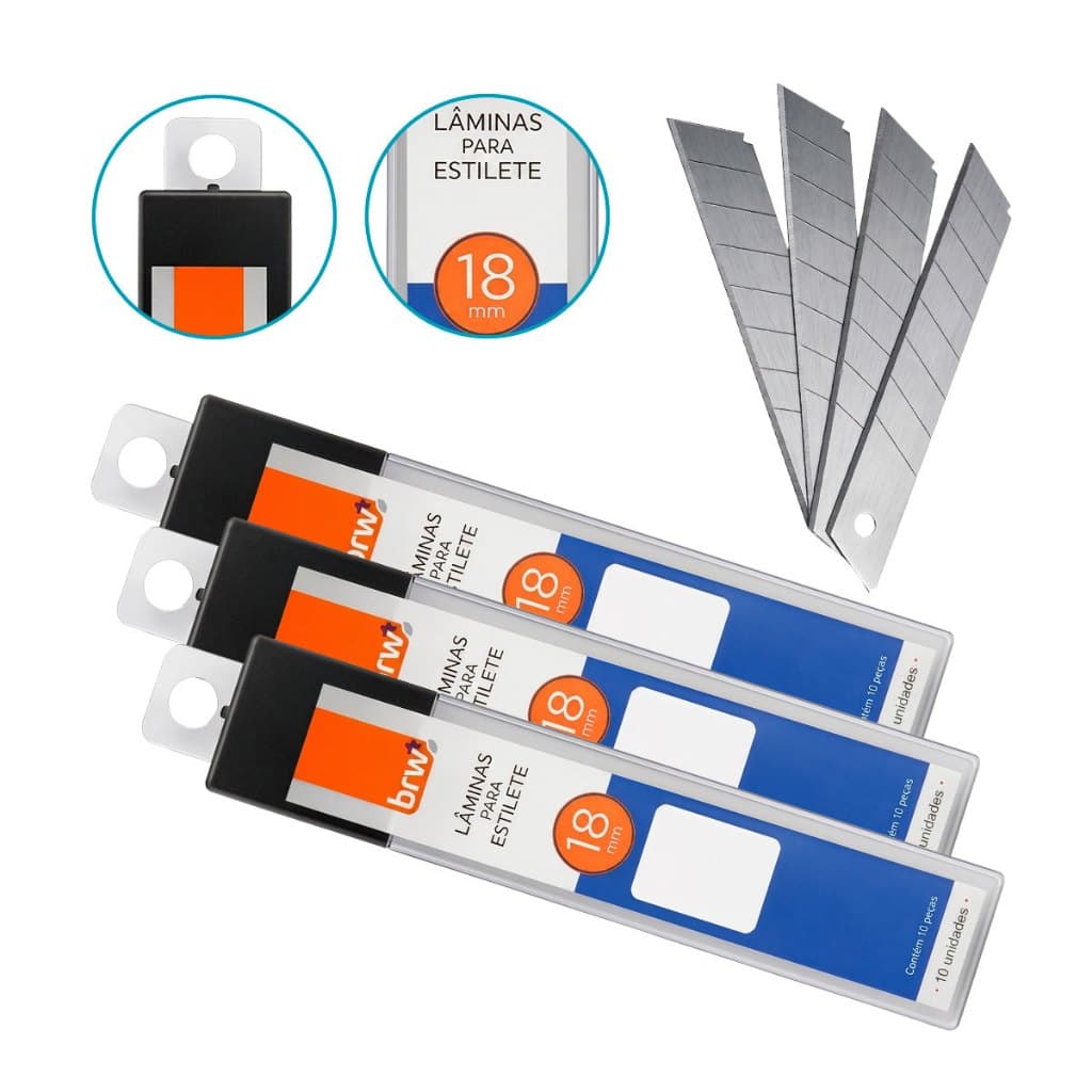 Kit 20 Lâminas Premium de Aço 18mm para Estilete Largo, Reposição e Corte Manual