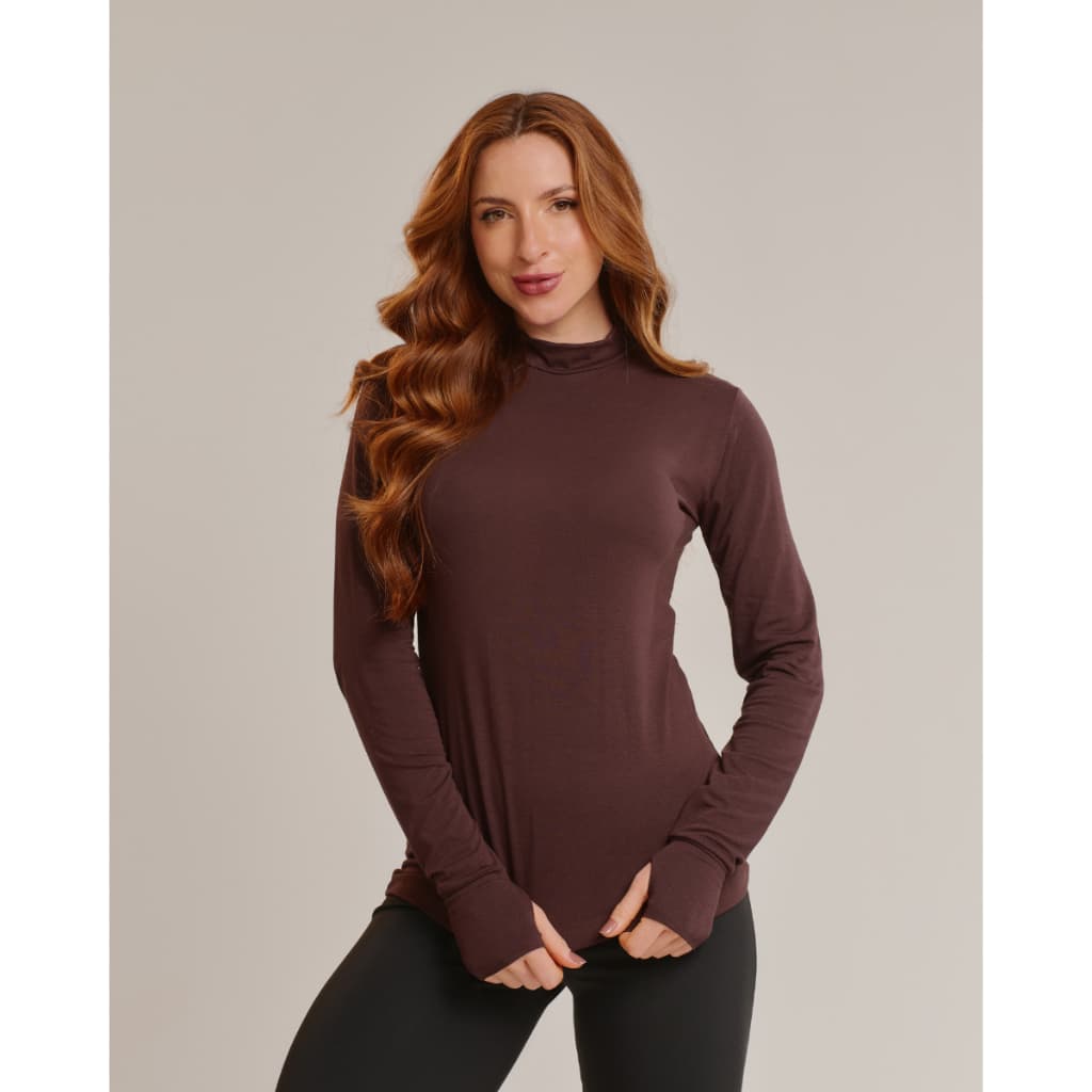 Blusa Feminina Gola Alta Cacharrel Segunda Pele Blusa Gaucha Manga Longa Dedeira Gola Role inverno