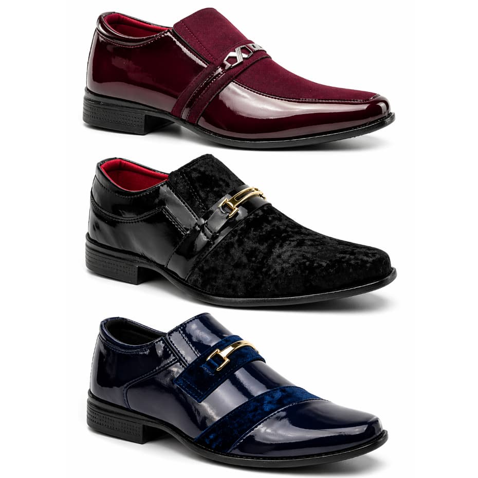 Sapato Social Masculino Kit 3 Pares Confortável Estiloso Moderno Lançamento Verniz