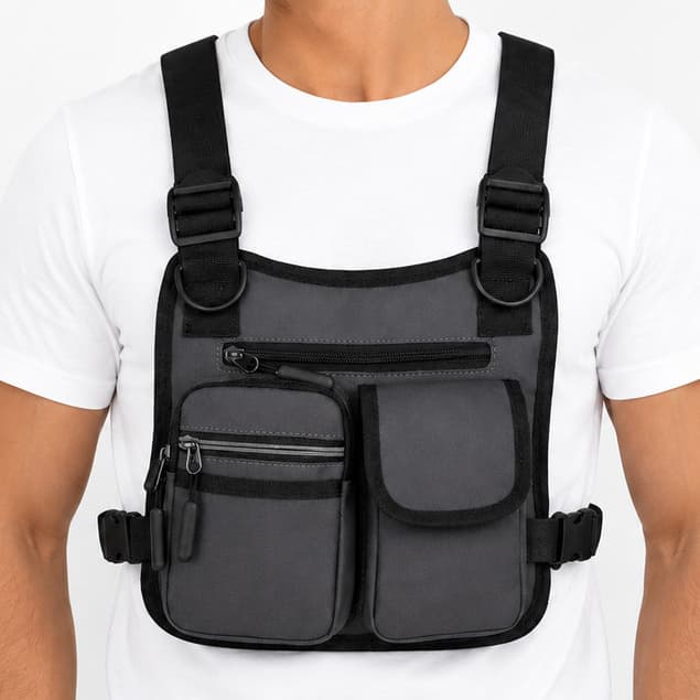 Mochila Pochete Tática Masculina Impermeável Preta Versátil - Bolsa de Peito Esportiva