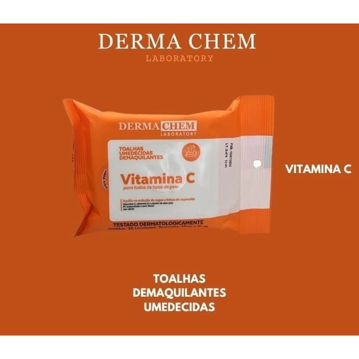 Lenço Demaquilante Dermachem Vitamina C 25 Un Toalha Umedecida Limpeza Facial Removedor de Maquiagem