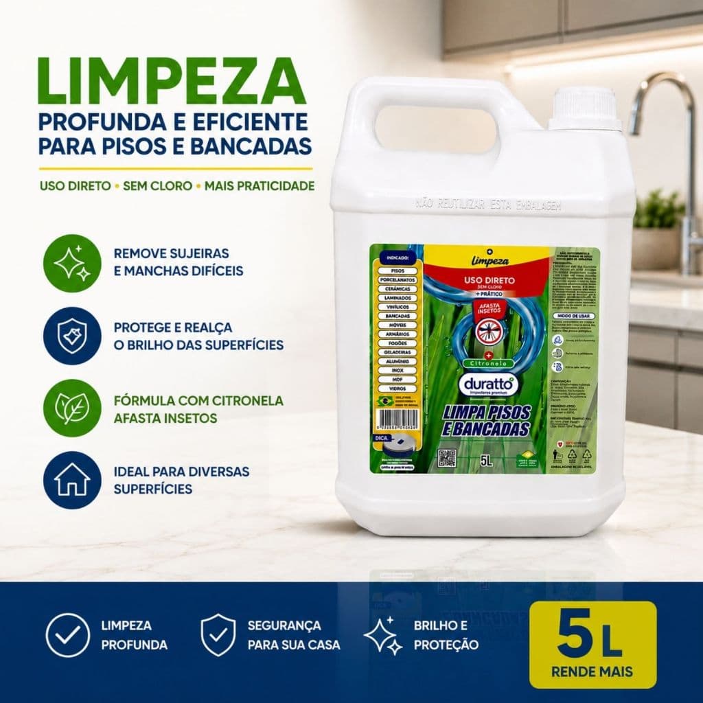 Limpa Pisos  Bancadas com Citronela Uso Geral Duratto 5L