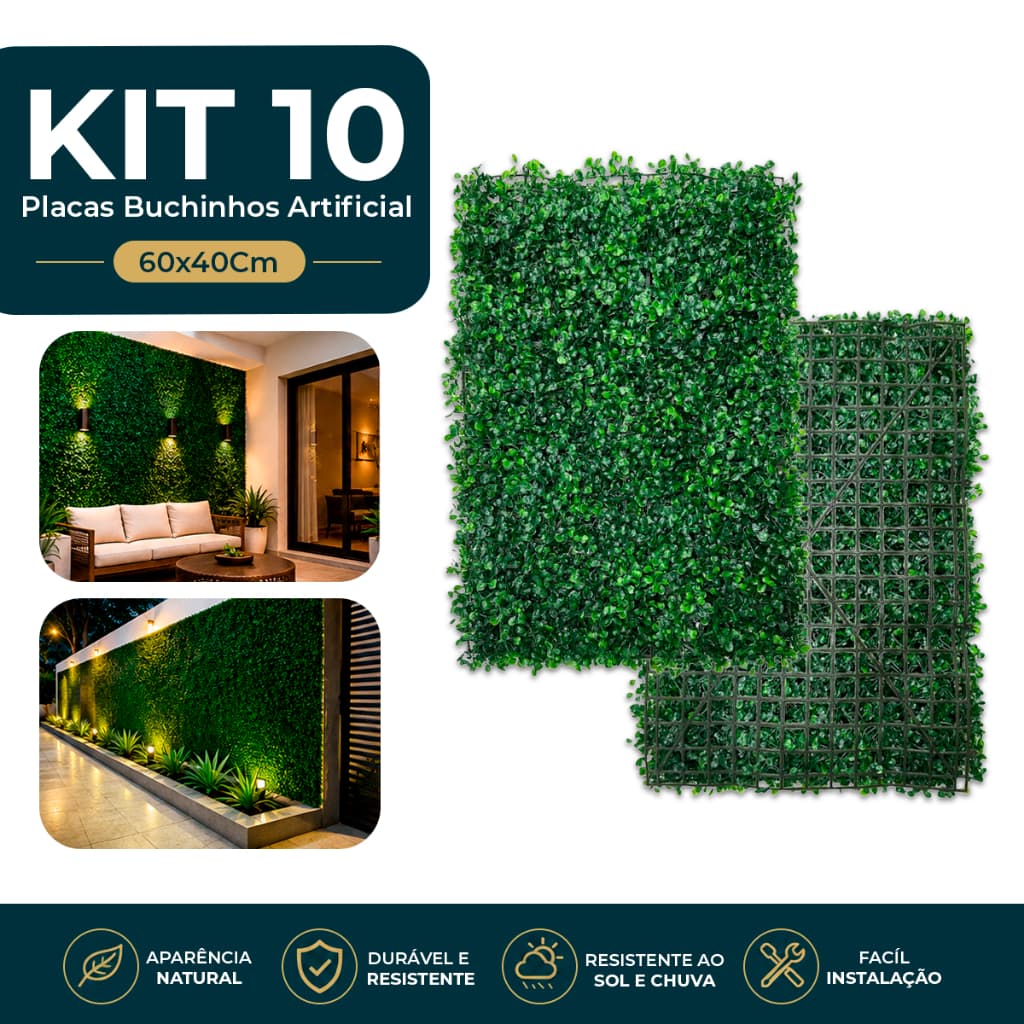 Kit Placas 40x60 Buchinhos Grama Artificial Jardim Vertical Parede Verde Muro inglês