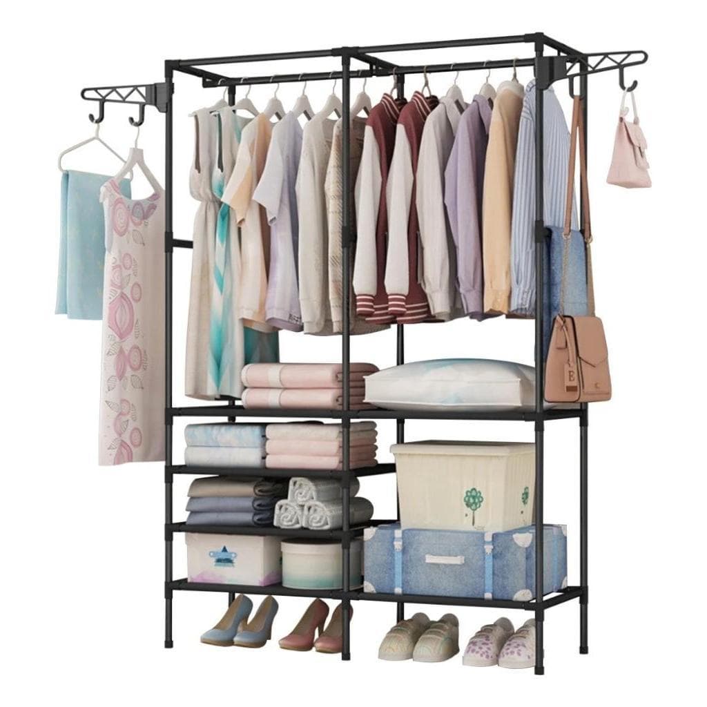 Guarda Roupa Arara Closet Aberto 2 Divisores Cabideiro Organizador de Roupas Nórdico com Ganchos
