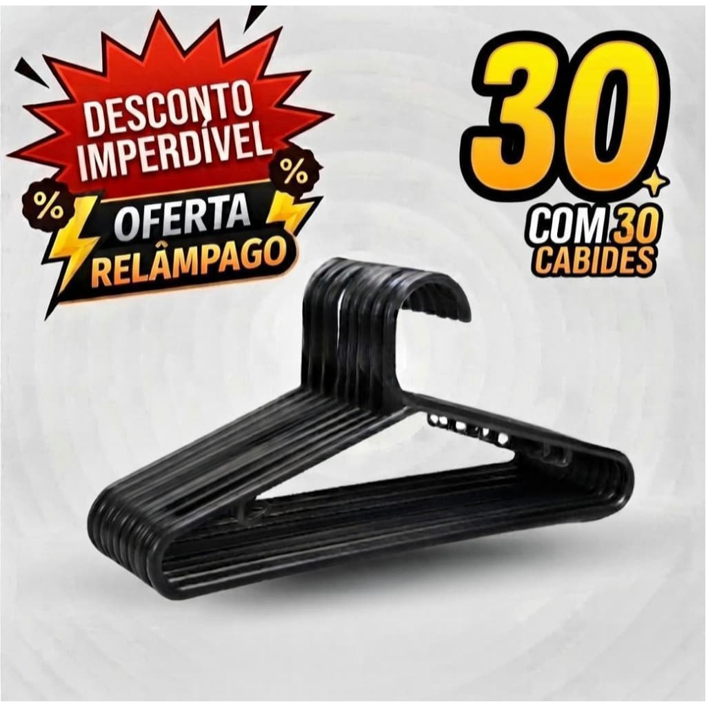 Cabide 30 Unidades Resistente Preto Redondo Unissex Oferta
