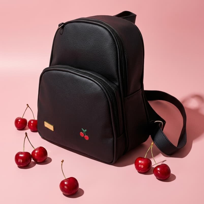 [KR RK Bolsas] Mochila Feminina Pequena Com Bordado De Cereja Versátil