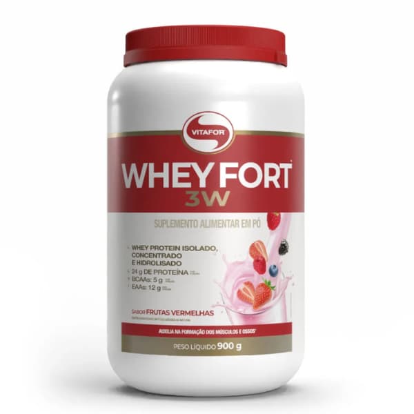 Whey Fort 3W Frutas Vermelhas 900g - Vitafor