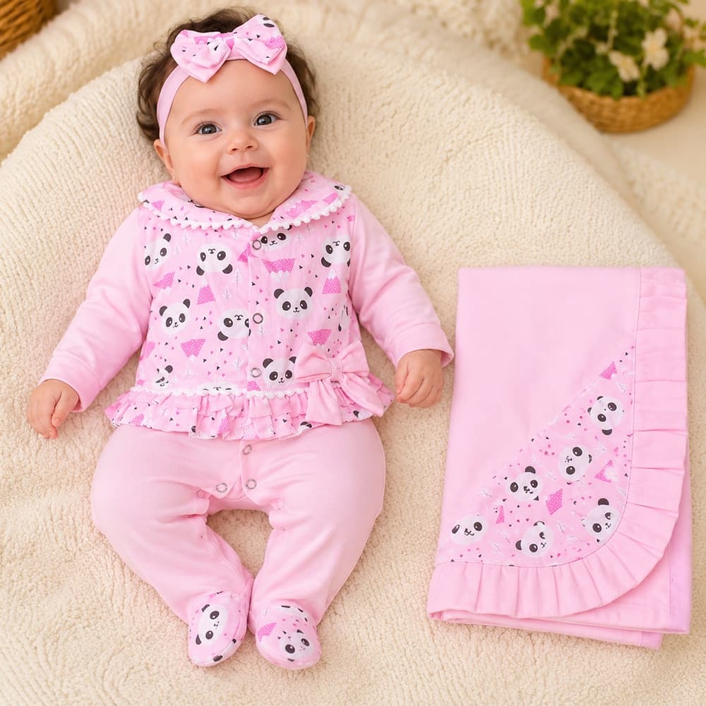 Saída de Maternidade Menina Aconchego Pandinha Rosa