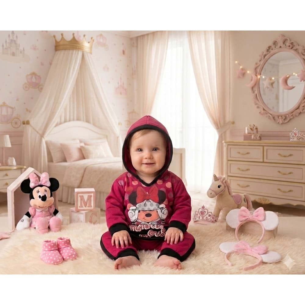 Conjunto Bebê Recém Nascisdo Menina Camiseta Manga Longa com Capuz Minnie Calça Fresquinha e Confortável!