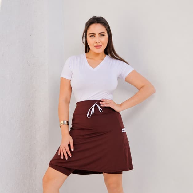 Conjunto Feminino Milla Saia com Short  Evasê com Bolso Lateral Plus Size Moda Fitness Evangélica Modesta Crista
