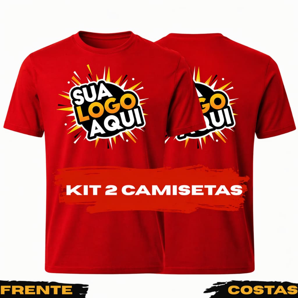 Kit 2 Camisetas Camisas Personalizadas Vermelha Sublimada Conjunto Sua Logo Aqui 100% Algodão