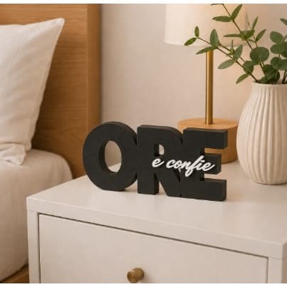 Ore e Confie Decoração Cristã Enfeite de Mesa Decorativo Preto e Branco Presente Gospel