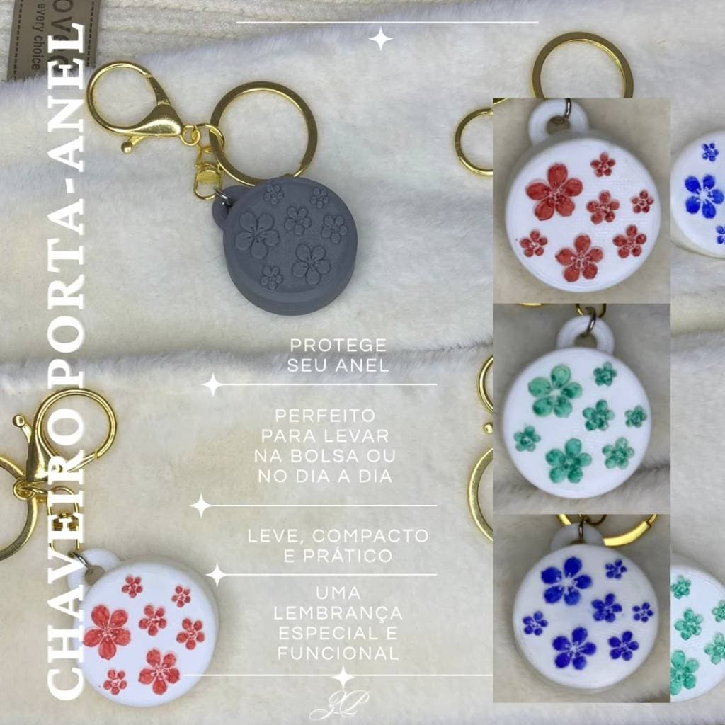 Chaveiro Porta Joias - Aneis, Alianças e brincos,  Floral tampa com Rosca de Segurança Elegante e Minimalista