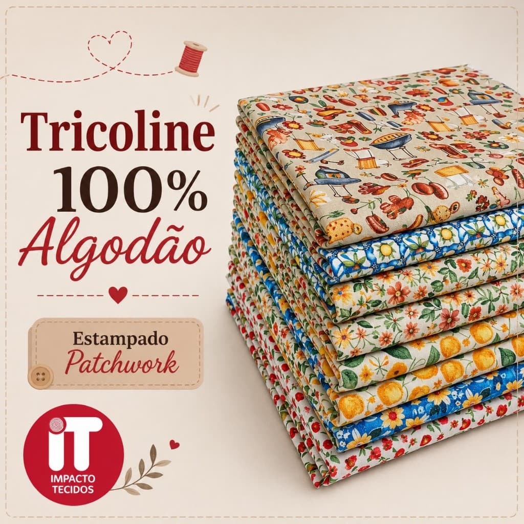Tecido Tricoline 100% Algodão Estampado 1m x 1,50m Patchwork Costura Artesanato Alta Qualidade
