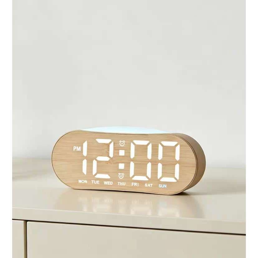 Relógio Digital LED USB com Despertador Calendário Display Grande 12/24H para Quarto Mesa Escritório