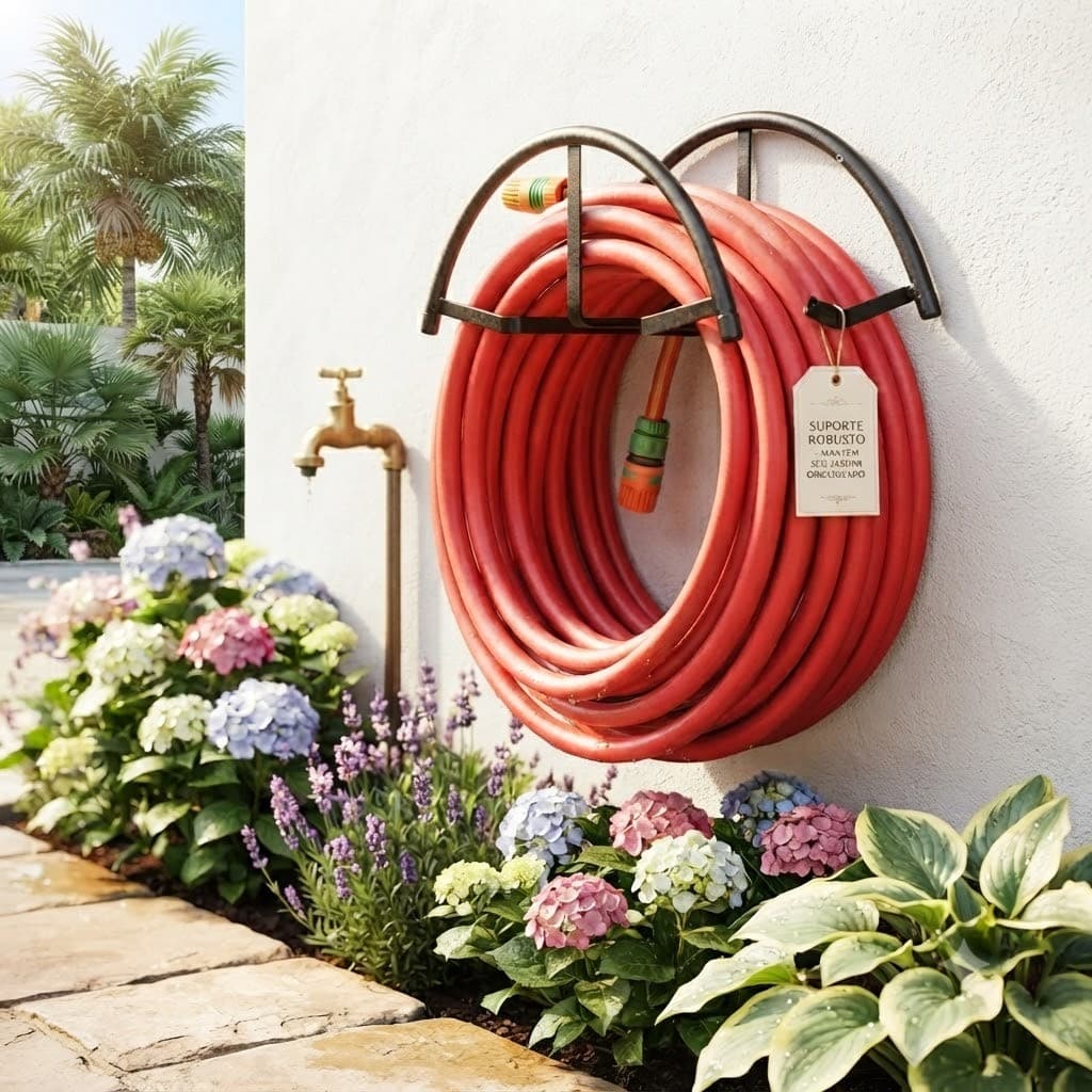 SUPORTE DE MANGUEIRA ENROLADOR REFORÇADO FIXO DE PAREDE JARDIM COR PRETO