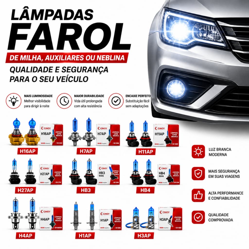 Kit Par Lâmpadas Super Branca Efeito Xenon 8500k H1 H3 H4 H7 H8 H11 H16 Hb3 Hb4 H27 9006 Farol