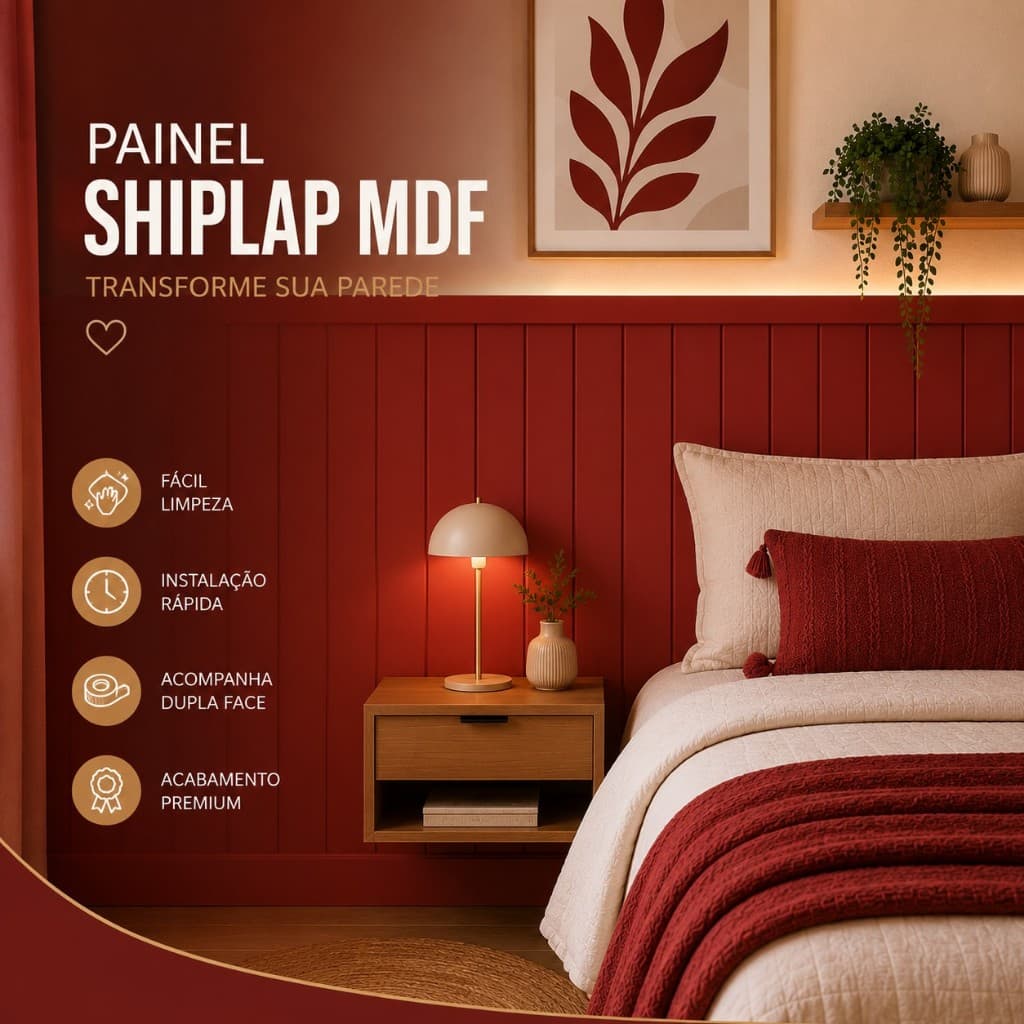 Painel Shiplap MDF Cru Decorativo 3mm Parede Lambril Cabeceira Sala Quarto Hall